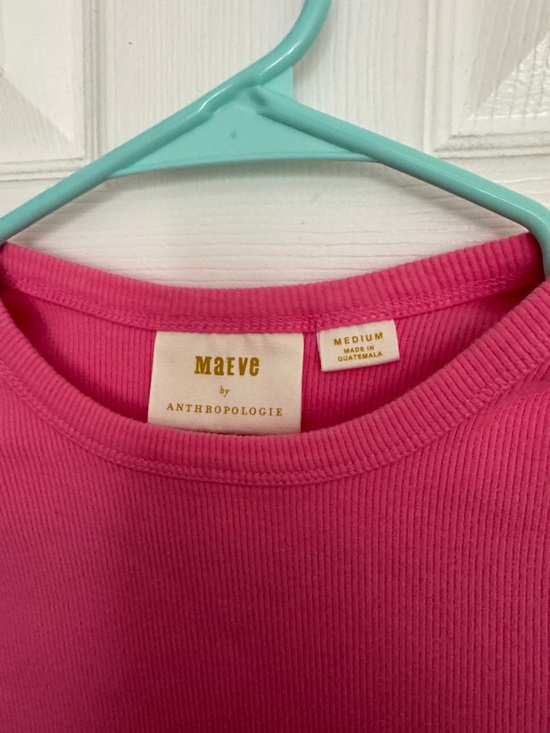 Anthropologie Short Sleeve Ribbed Baby Tee in Bright Pink - Picture 2 of 3